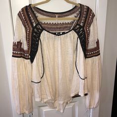 Gorgeous Detailed Blouse From Free People Looks Brand New!!!! Very Flowy. Cream Long Sleeve Bohemian Top, Cream Bohemian Top For Fall, Casual Long Sleeve Cream Peasant Top, Beige Bohemian Peasant Top For Fall, Long Sleeve Beige Peasant Top For Fall, Beige Long Sleeve Peasant Top For Fall, Fall Beige Long Sleeve Peasant Top, Cream Bohemian Peasant Top For Fall, Bohemian Brown Blouse For Day Out