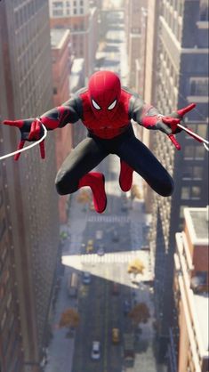 a spider man is in mid air above the city