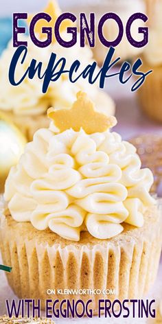 eggnog cupcakes with eggnog frosting on top