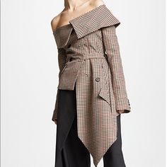 Brown Wool Blend Plaid Blazer Excellent Condition. Never Worn Lining: Silk 95%, Spandex/Elastin 5% Outer: Polyester 50%, Wool 50% Off Shoulder Jacket, Off Shoulder Fashion, Wool Blend Jacket, Plaid Blazer, Blazer Fashion, Casual Coat, Blazer Coat, Casual Jacket, Long Sleeve Lace