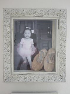 First Ballet Shoes Display, Props For Dance, Cottage Walls, Ballet Crafts, Trophy Shelf, Baby Shadow Box, Cottage Wall Decor, Walls Decor