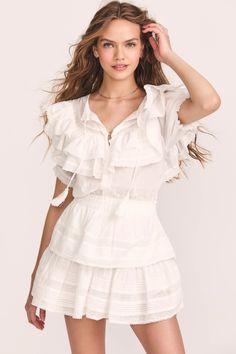 Liv Dress (Antique White) - Womens Dresses | LoveShackFancy.com Feminine Mini Dress With Puff Sleeves And Ruffles, Feminine Tiered Mini Dress With Lace Trim, White Tiered Skirt Mini Dress For Daywear, Feminine Mini Length Tiered Dress With Ruffled Skirt, Feminine Mini Dress With Ruffled Skirt For Daywear, Daywear Ruffle Sleeve Mini Dress With Ruffles, Daywear Mini Dress With Ruffle Sleeves And Details, Elegant Mini Dress With Tiered Skirt For Daywear, Elegant Daywear Mini Dress With Tiered Skirt