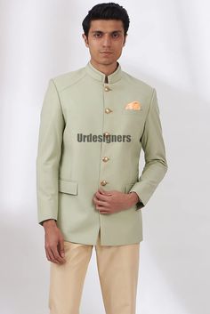 Wedding Suits With Resham Embroidery For Diwali, Designer Fitted Traditional Wear For Festivals, Gold Bollywood Nehru Jacket For Reception, Fitted Pista Green Kurta For Reception, Party Wear Bandhgala With Traditional Drape For Festive Occasions, Designer Festive Sets With Gota Work, Elegant Pista Green Sherwani For Formal Occasions, Festive Party Wear Bandhgala For Festivals, Designer Fitted Sets With Gota Work