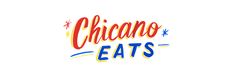 the chicago eats logo is shown in red, yellow and blue letters with stars on them