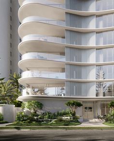 an artist's rendering of the exterior of a building with curved balconies