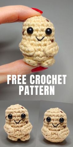 there is a crocheted cookie with eyes on it and the words free crochet pattern below