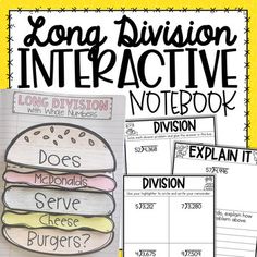 long division interactive notebook with an image of a burger