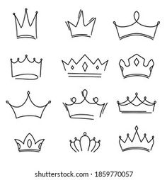 a set of nine hand drawn crowns