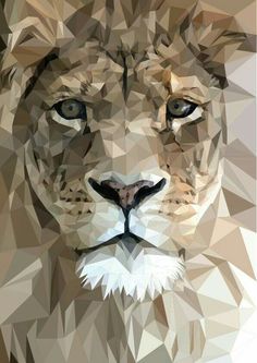 a lion's face made up of triangles