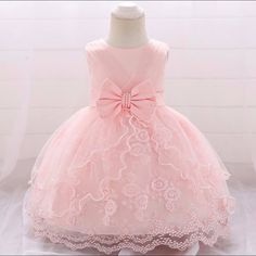 Color: Pink Beautiful Princess Dress With Pearls In The Bow. Childrens Party Dresses, Gown Neckline, Birthday Tutu Dress, Girls Birthday Party Dress, 1st Birthday Dresses, Pink Ruffle Dress, Easter Dresses, Dress Infant, Newborn Clothes