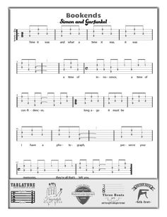 the guitar tabula for bookends is shown in black and white with text