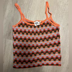 New Without Tags, Princess Polly Tanktop Trendy Multicolor Tank Top, Trendy Multicolor Knit Top, Retro Summer Crop Tank Top, Retro Spring Tank Crop Top, Retro Tank Crop Top For Spring, Orange Crop Top For Day Out, Trendy Orange Crop Top, Retro Tank Tops For Spring, Retro Orange Sleeveless Top