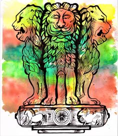 a drawing of two lions on top of a skateboard