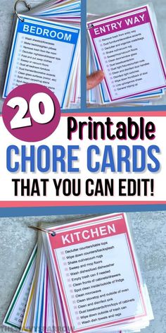 printable chores cards that you can edit with the text, 20 printable chores cards that you can edit