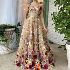 Garden Attire, Floral Wedding Dresses, Champagne Design, Flower Embroidered Dress, Sweetheart Prom Dress, Color Champagne, Loose Fitting Dresses, Vestidos Vintage, 3d Flowers