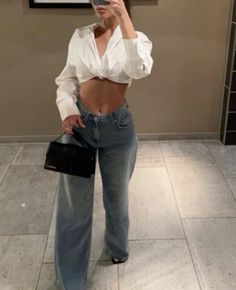 Jean Wide Leg, Instagram Camera, Dinner Fits, Source Unknown, Basic Outfits, Looks Vintage, Fashion Killa