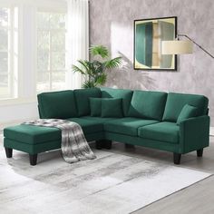 a living room scene with focus on the corner sofa