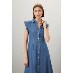 Blue (100% Cotton). Casual dress. Cap sleeves. Collared neckline. Front zipper fly with button closure. 47" from shoulder to hemline. Imported. Cotton Casual Dress, Simple Tote, Rent The Runway, Closet Designs, Veronica Beard, Front Zipper, Denim Dress, Cap Sleeves, Casual Dress