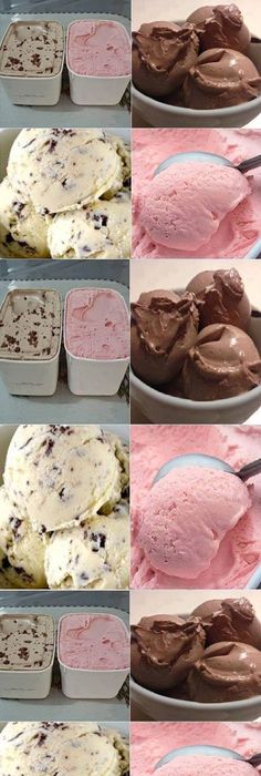 four pictures show different stages of making ice cream