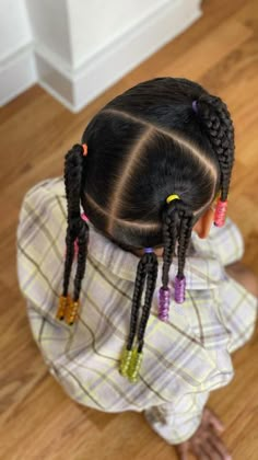 Plait Hairstyles For Kids, Black Daughter Hairstyles Easy, Easy Protective Styles For Kids, Kids Beads Hairstyle, Easy Quick Hairstyles With Braiding Hair, Braids For Babies, Children Hairstyles Black For School, Toddler Hairstyles With Beads, Hairstyles For Mixed Curly Hair Kids