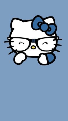 a hello kitty wallpaper with glasses and a bow on it's head is shown