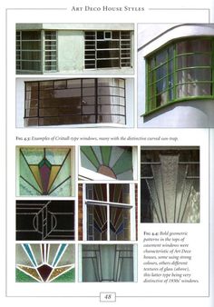 an article in the art deco house style with images of different windows and designs on it