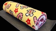 there is a roll decorated with candy and candies