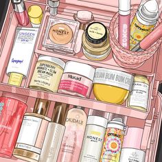 Skincare Art Illustration, Skin Illustration Art, Beauty Product Illustration, Anime Skin Care, Skincare Illustration Art, Pink Skin Care Aesthetic, Skin Care Animation, Self Care Illustration Art