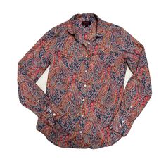 J. Crew Liberty Perfect Shirt * New With Tag * 100% Cotton * Size: 2 * 17.5" Across Chest / 26" Length From Shoulder Classic Paisley Print Button-up Shirt, Fitted Collared Shirt With Paisley Print, Classic Paisley Print Tops For Fall, Fitted Paisley Print Button-up Top, Fitted Tops With Paisley Print And Spread Collar, Fitted Paisley Print Top With Spread Collar, Classic Button-up Top With Paisley Print, Classic Paisley Print Button-up Tops, Fitted Button-up Paisley Print Blouse