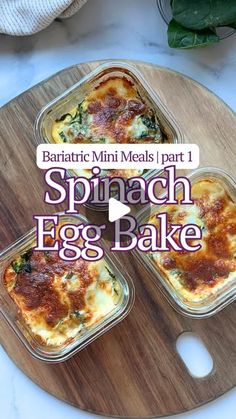 an image of spinach egg bake on a cutting board with text overlay