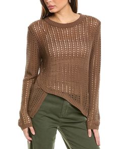 #ad Premium & Rouge Open Knit Top Women's Brown Os, Fashion women's top Open Knit, Asymmetrical Hem, Asymmetric Hem, One Size Fits All, Color Patterns, Design Details, Knit Top, Long Sleeve Tees