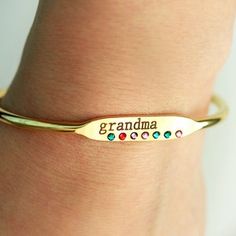 Grandma Bracelet / Nana Bracelet / Name Bracelet / Birthstone | Etsy Gold Bangle With Birthstone For Gift, Gold Bangle With Birthstone As Gift, Birthstone Bangle Bracelets For Gifts, Personalized Bangle For Mother's Day, Mothers Birthstone Bracelet, Nana Bracelet, Grandma Bracelet, Bracelet Name, Initial Charm Bracelet