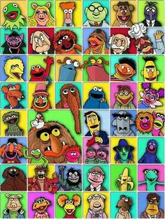 an image of many different characters in the same square pattern, all with faces and hands