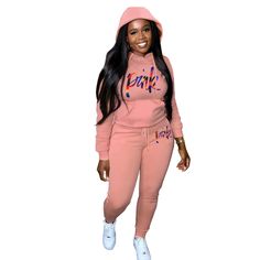 Plus Size Fleece Loose Hoodies Jogger Pants Sets Pink Winter Joggers, Pink Hooded Tracksuit With Drawstring Hood, Pink Hooded Tracksuit For Fall, Pink Winter Joggers For Streetwear, Pink Winter Streetwear Joggers, 1 Million, Jogger Pants, Pants Set, Plus Size