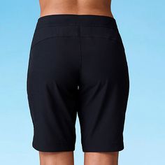 Hit the pool or ocean wearing this pair of women's Bermuda board shorts from Free Country. They are made from stretch-knit fabric with a drawstring waistband and side zip pockets. Features: Stretch Fabric, Drawstring WaistClosure Type: DrawstringPockets: 2 Front Zip PocketsSwimwear Coverage: FullFiber Content: 93% Polyester, 7% SpandexFabric Description: KnitInseam: 10 InCare: Machine WashCountry of Origin: Imported Short Bottoms For Beach Season Outdoor Activities, Bermuda Bottoms With Built-in Shorts For Poolside, Relaxed Beachwear Bottoms With Elastic Waistband, Shorts For Outdoor Activities At The Beach, Short-length Swimwear With Elastic Waistband For Outdoor Activities, Poolside Bermuda Bottoms With Built-in Shorts, Black Short Swimwear For Outdoor Activities, Beachwear Bottoms With Built-in Shorts For Outdoor Activities, Sporty Short Bottoms For Pool