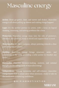 the back cover of masculine energy, which is written in white and brown