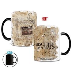 two coffee mugs that have been designed to look like they are made out of newspaper