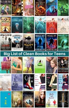 the big list of clean books for teens is shown in this collage with text overlay