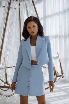 Women Suit Set Elegant Cocktail Skirtsuit Skirt Jacket Sky - Etsy Russia Prom Dresses Midi, Bridal Pantsuit, Midi Prom Dress, Mini Prom Dresses, Bachelorette Outfits, Lapel Jacket, Blazer And Skirt, Maxi Dress Prom, Quality Dresses