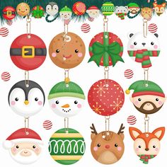 christmas ornament clipart with santa claus, snowman and other holiday decorations