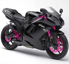 a black and pink motorcycle on a white background