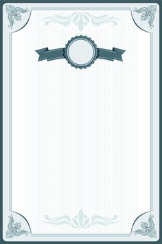 a blue and white certificate with an ornate design on the border, in front of a striped