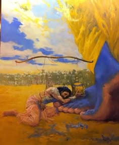 a painting of two people laying on the ground