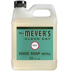 a gallon of dish soap refill on a white background with the words mrs meyer's clean day