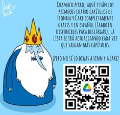 a cartoon character with a crown on his head and a qr code next to it