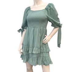 Women’s Baby Doll Light Green Short Sleeve Square Neck Dress Size S 100% Polyester Cheap Puff Sleeve Mini Dress For Party, Sage Dress For Teens, Light Green Quiencinyeda Dress Cheap, Feminine Green Mini Dress With Square Neck, Green Cottagecore Dress Short, Green Mini Dress With Short Sleeves And Button Closure, Green Baby Doll Dress, Affordable Green Short-sleeve Sundress, Green Cotton Short-sleeve Onesie