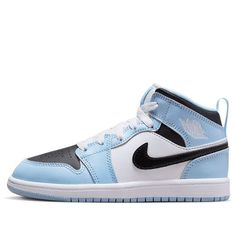 (PS) Air Jordan 1 Mid 'Ice Blue' 640737-401 (AJ1/SNKR/Retro/Basketball) Throwback Blue Basketball Shoes With Round Toe, Blue High-top Throwback Basketball Shoes, Throwback Blue High-top Basketball Shoes, Throwback Style Blue High-top Basketball Shoes, Throwback Blue Sneakers With Round Toe, Throwback Blue Round Toe Sneakers, Throwback Blue Basketball Shoes For Streetwear, Throwback Blue High-top Sneakers, Blue Throwback Basketball Shoes