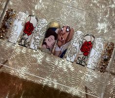 Beauty And The Beast Nails Acrylic Quince, Beauty Beast Nails, Disney Beauty And The Beast Nails, Beauty And The Best Nails, Beauty And Beast Nails Art Ideas, Beauty And The Beast Wedding Nails, Beauty And The Beast Quince Nails, Beauty And Beast Nails, Vivxue Nails