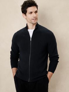 Ribbed Half Cardigan Zipper Jacket | Banana Republic Factory Casual Stand Collar Cardigan For Winter, Winter Half-zip Layering Outerwear, Half-zip Outerwear For Winter Layering, Long Sleeve Sweater With Zipper For Layering, Long Sleeve Sweater With Zipper Closure For Layering, Winter Half-zip Sweater For Layering, Winter Layering Half-zip Sweater, Long Sleeve Zipper Cardigan For Layering, Fall Cardigan With Zipper Closure For Cold Weather