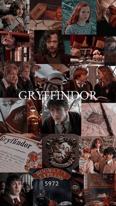 a collage of harry potter images with the words gryffindor